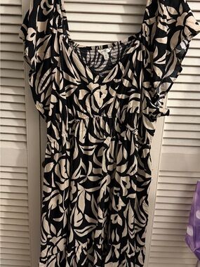 Terra & Sky Black and Cream Floral-Print Midi Dress